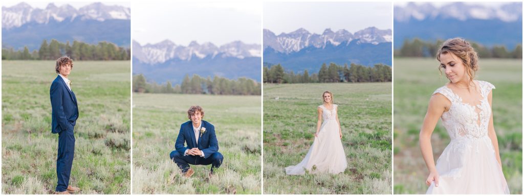 Groom and Bride portraits in front of the mountains 