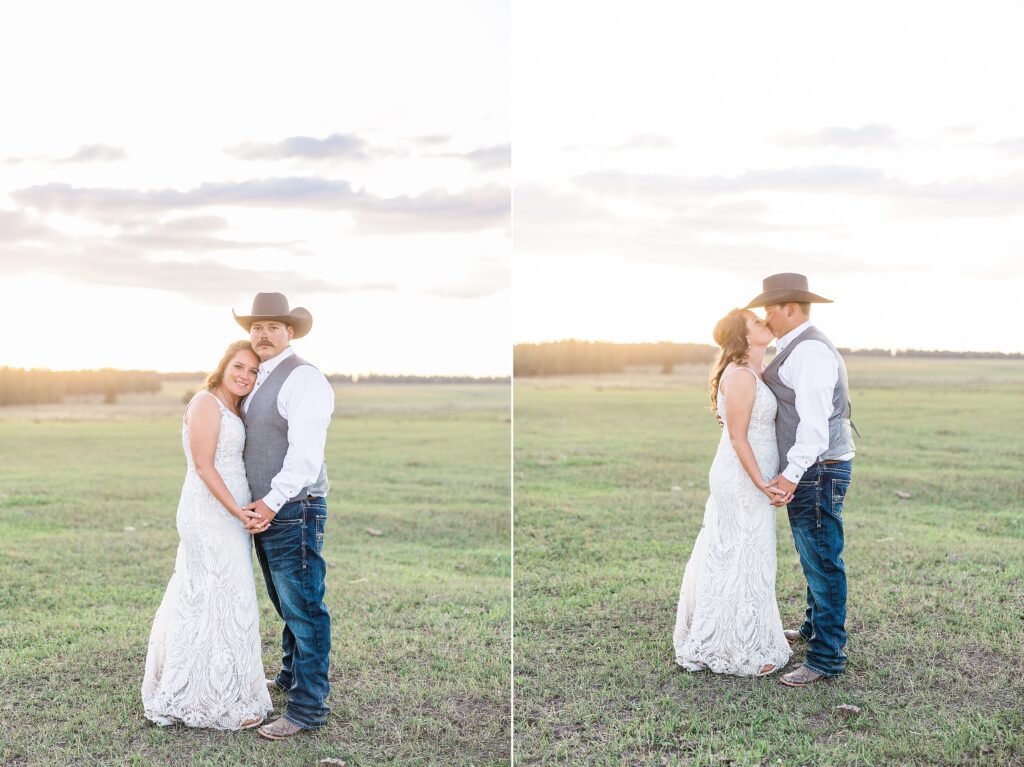 Sunset kisses newlyweds at Private Ranch Wedding 