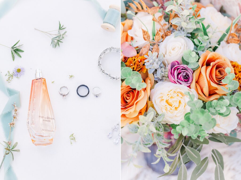 Fall floral bouquet and wedding details 