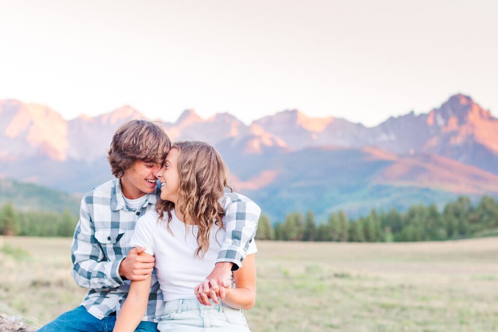 Pink and Purple Alpenglow Engagment Mountain session 
