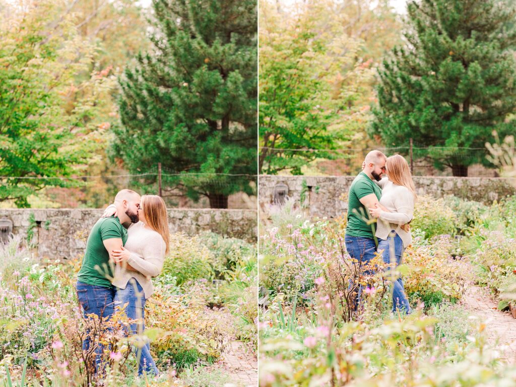 NJ Estate Gardens Proposal + Engagement session surrounded by wildflowers