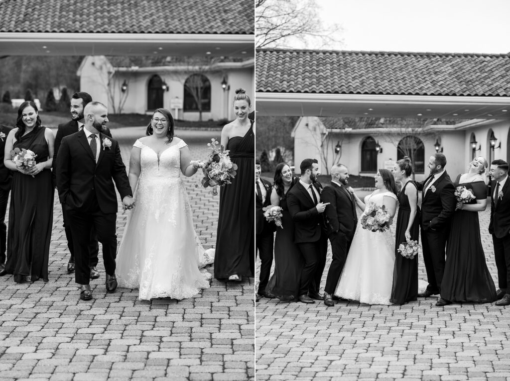 black and white wedding portraits
black and white weddings
candid bridal party images
perona farms nj wedding photographer
wedding photographer 
