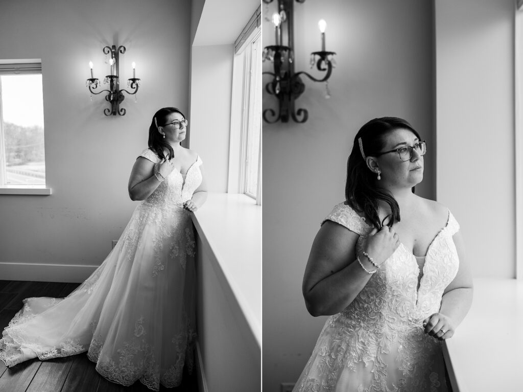 black and white wedding images
black and white bridal photos
classy black and white portraits
bride looking out window
new jersey wedding photographer
