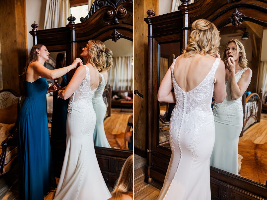 bride getting ready in bridal suite in Ouray Colorado wedding morning