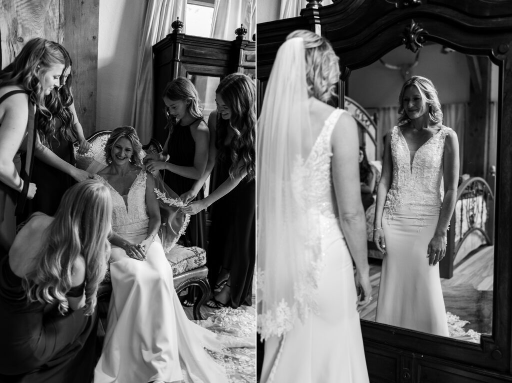 bride getting ready before Gold Mountain Ouray wedding in bridal suite