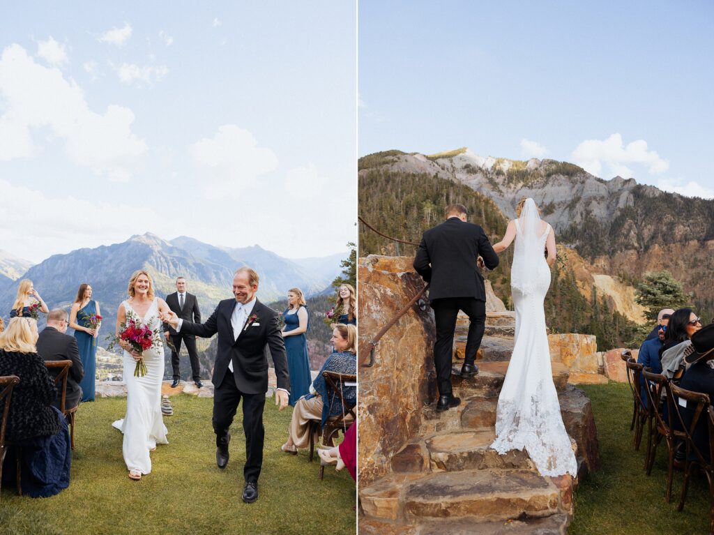 bride and groom at Gold Mountain in Ouray with scenic mountain view