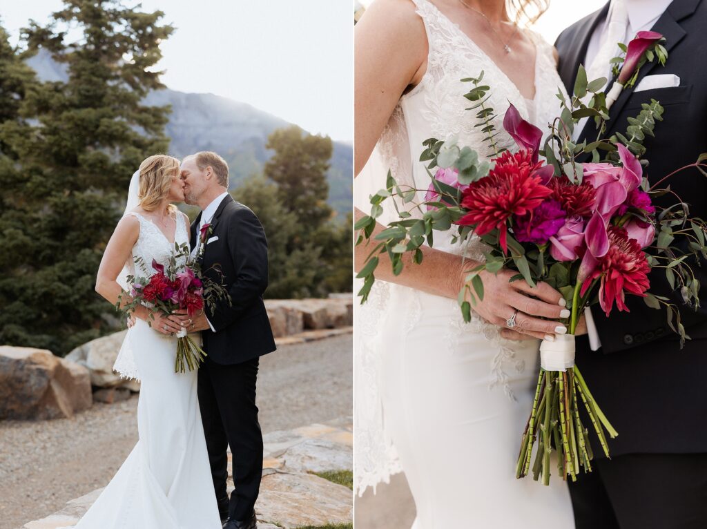 Gold Mountain Ouray wedding photos with San Juan Mountain backdrop and beautiful florals