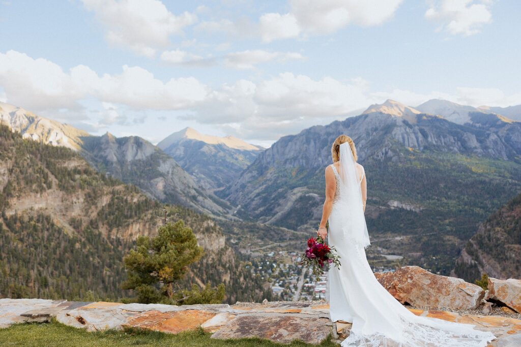bride at wedding with in Ouray Colorado with scenic backdrop