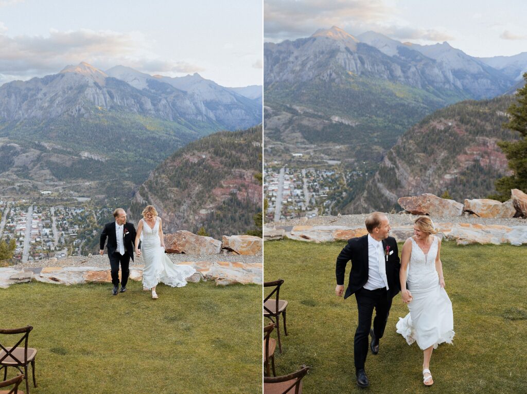 candid wedding photos in Ouray Colorado with scenic backdrop