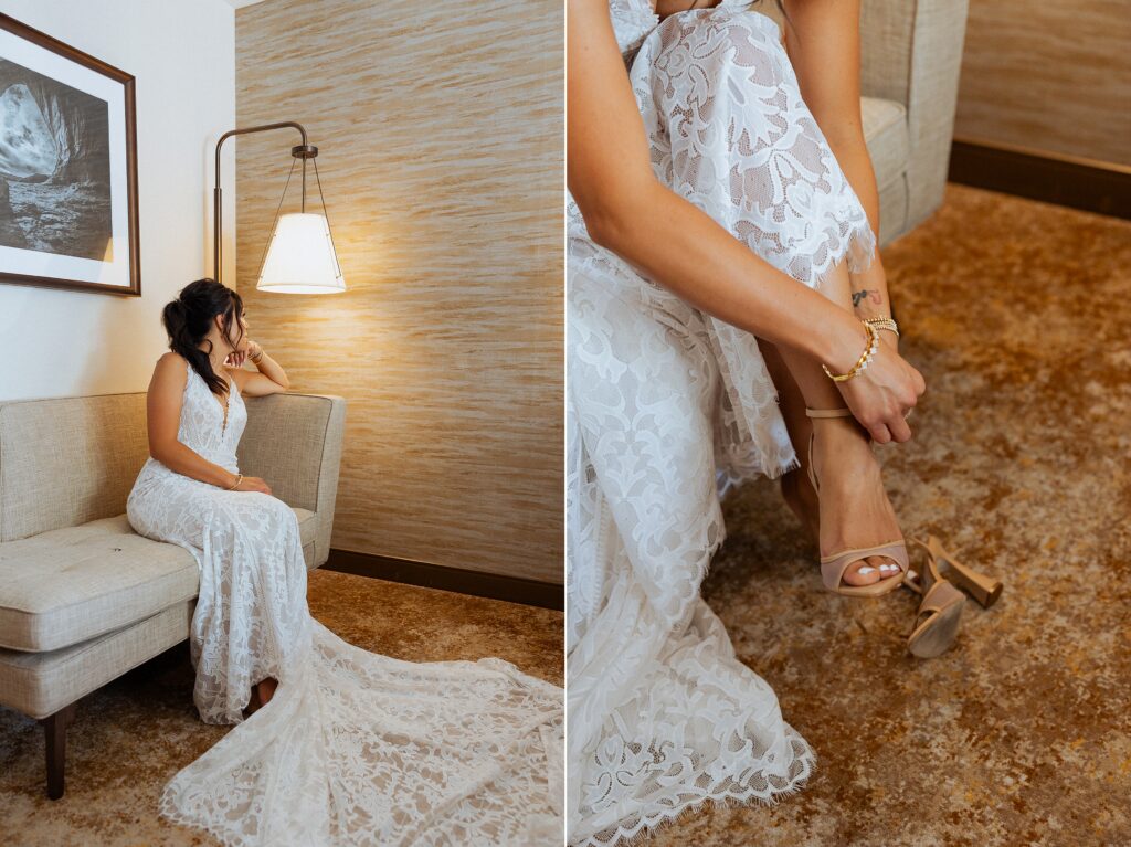 bride getting ready at Red Earth Venue Moab wedding morning