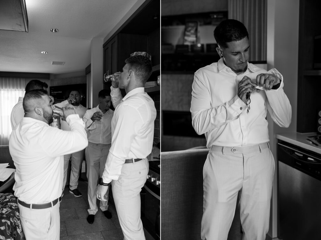 groom getting ready at Red Earth Venue Moab wedding morning
