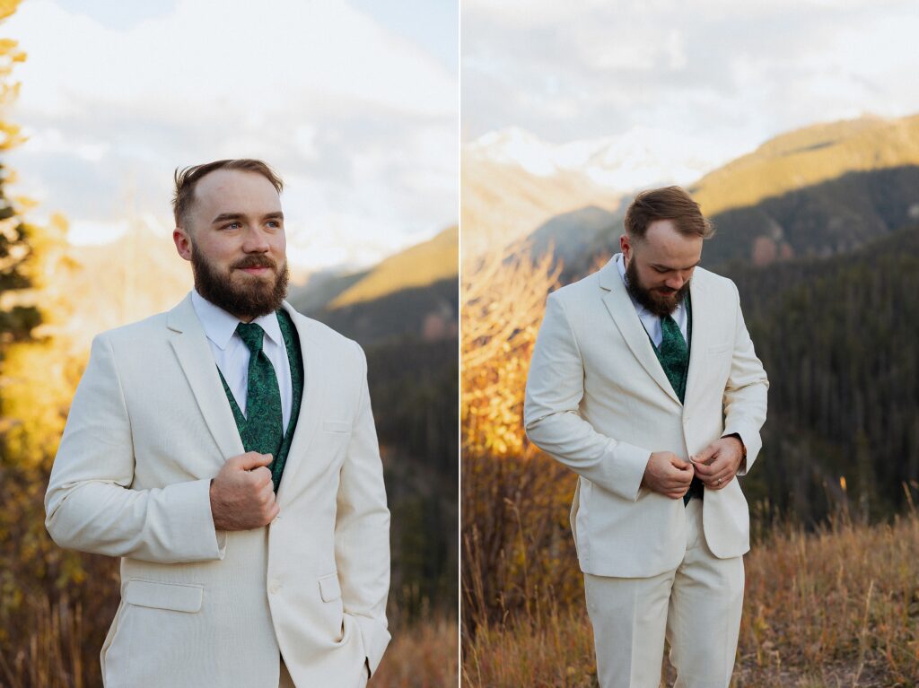 groom photos of eloping in Telluride with San Juan Mountain views