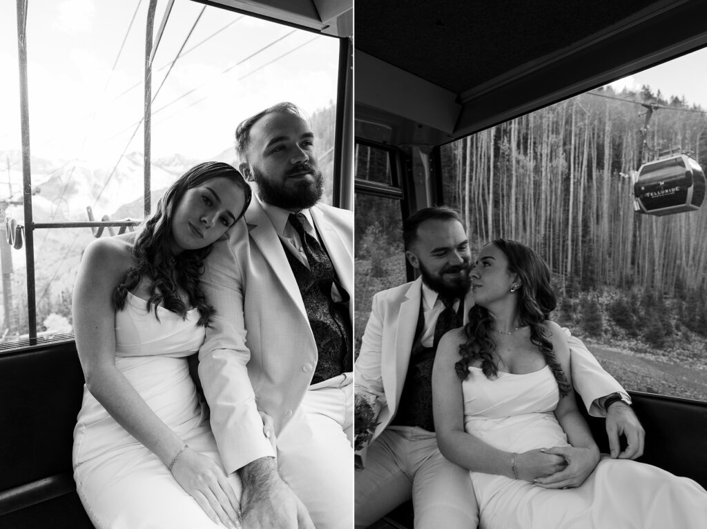 Sunset portraits during a Telluride elopement in the mountains on gondolas