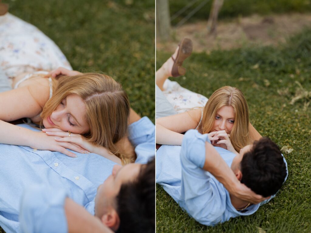 engagement ring during vineyard proposal in Palisade Colorado

bouquet and details from Palisade vineyard engagement session

close up engagement details at Clark and Co Distilling