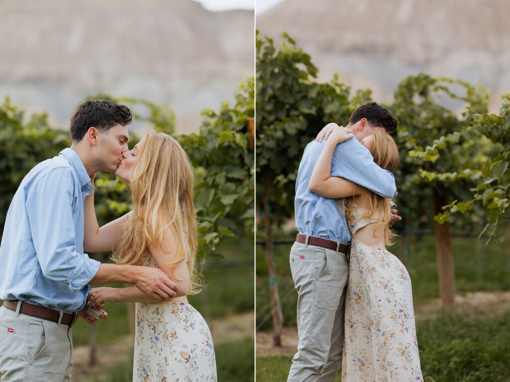 vineyard proposal in Palisade Colorado at Clark and Co Distilling

man proposing to girlfriend in Palisade vineyard engagement session

surprise proposal at Clark and Co Distilling in Palisade Colorado

emotional proposal moment in Palisade Colorado vineyard