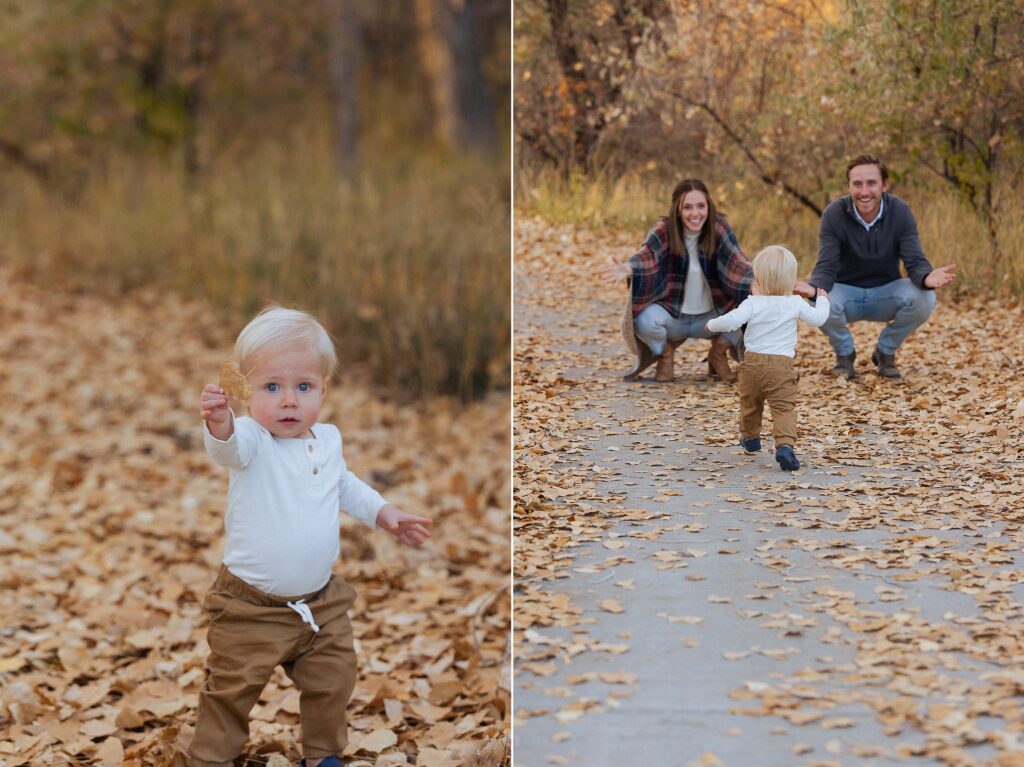 cozy fall family photos of a family of three in Montrose Colorado