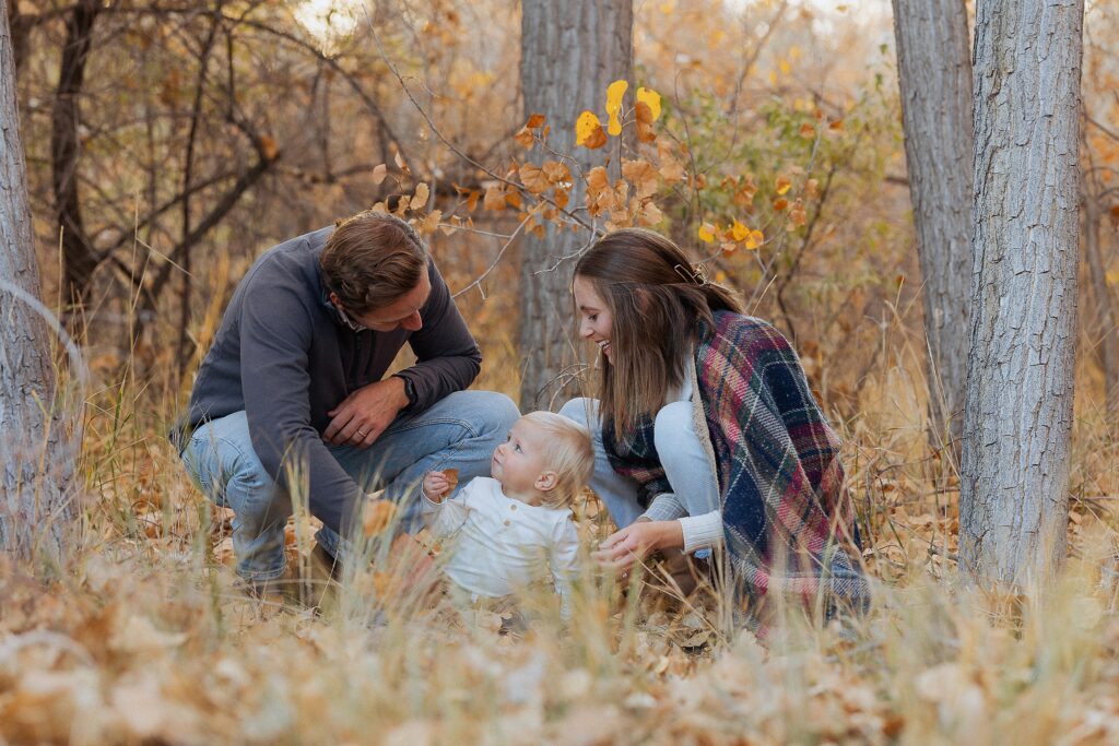 Visser family of three during a fall family session in Montrose Colorado
